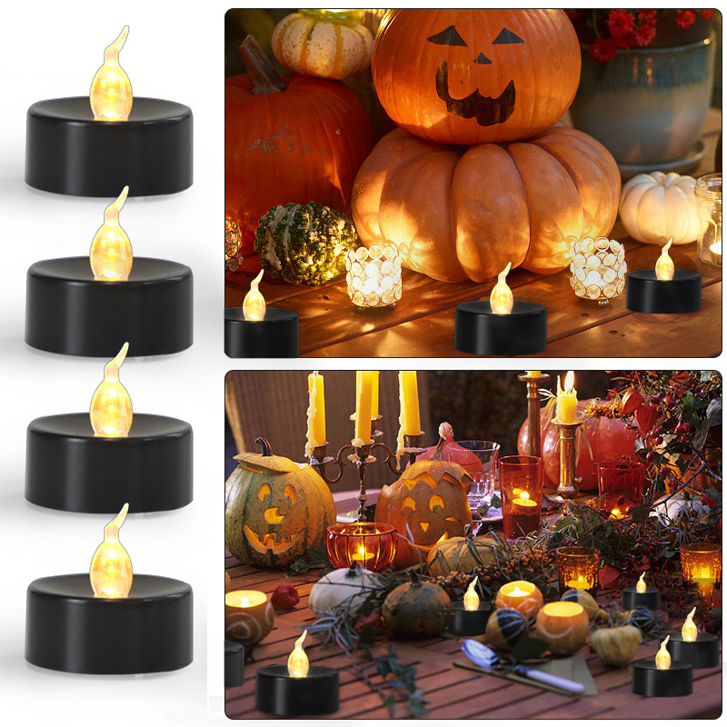 Event Battery Cr2032 Operated Halloween Candle Led Tea Lights Flameless Flickering Black Candles Ideal For Holiday Decor