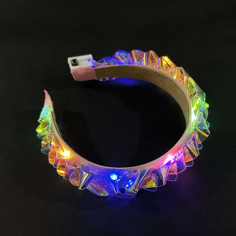 Light Up Headband Laser Luminous Hair Band Glitter Flashing Headpiece For Holiday Rave Nightclub Costume Party