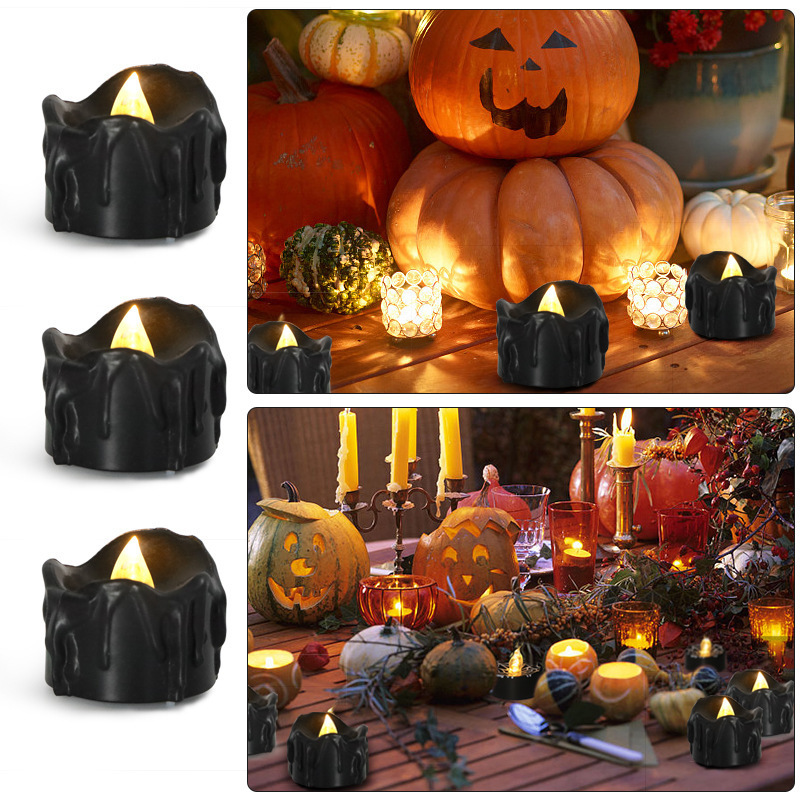 Event Battery Cr2032 Operated Halloween Candle Led Tea Lights Flameless Flickering Black Candles Ideal For Holiday Decor