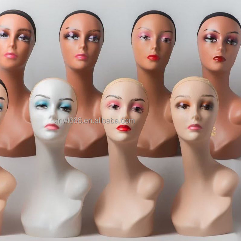 Custom Jewelry Wig Display Makeup Face Realistic Female Mannequin Head with Shoulders Hair Female Mannequin Training Head