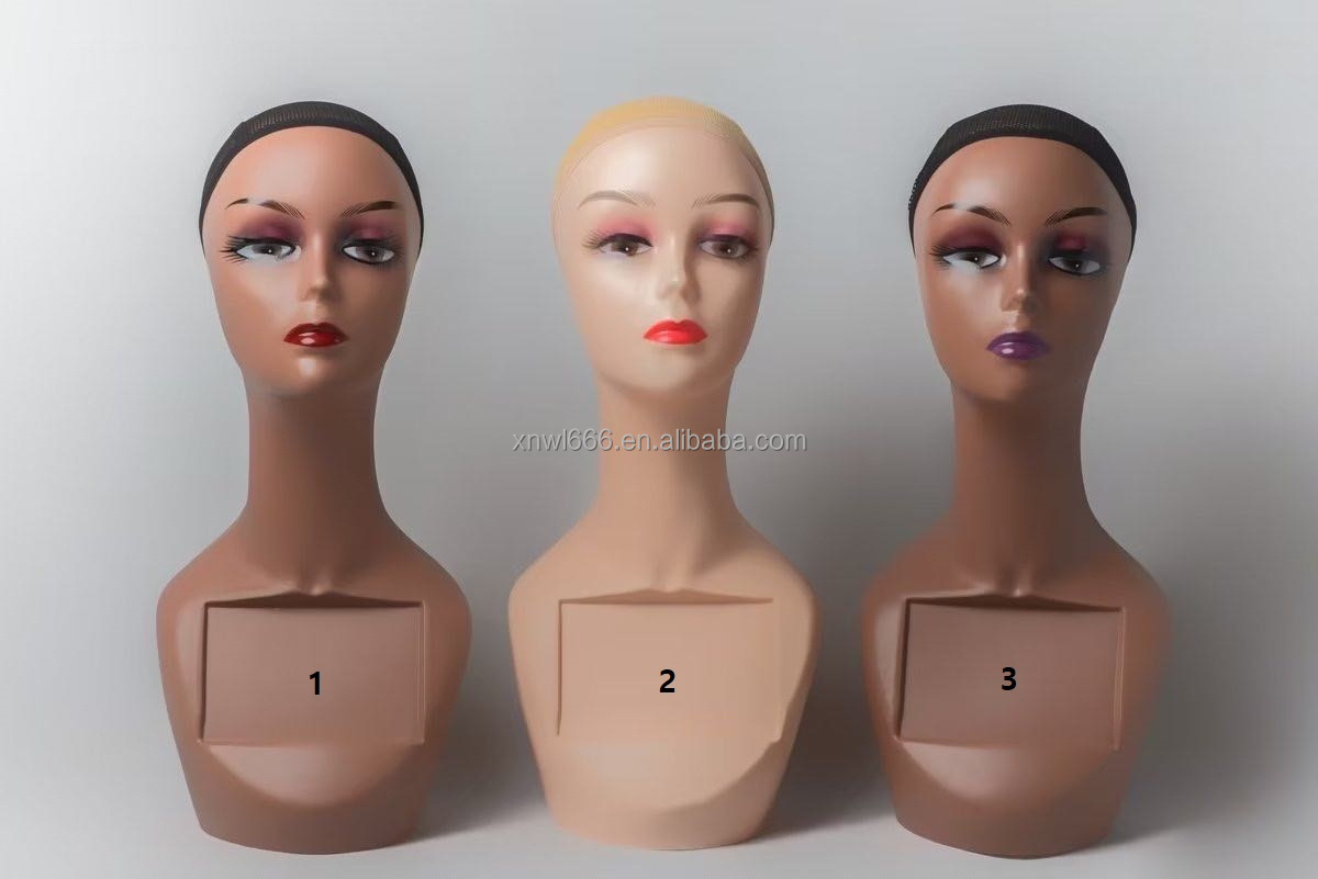 Custom Jewelry Wig Display Makeup Face Realistic Female Mannequin Head with Shoulders Hair Female Mannequin Training Head