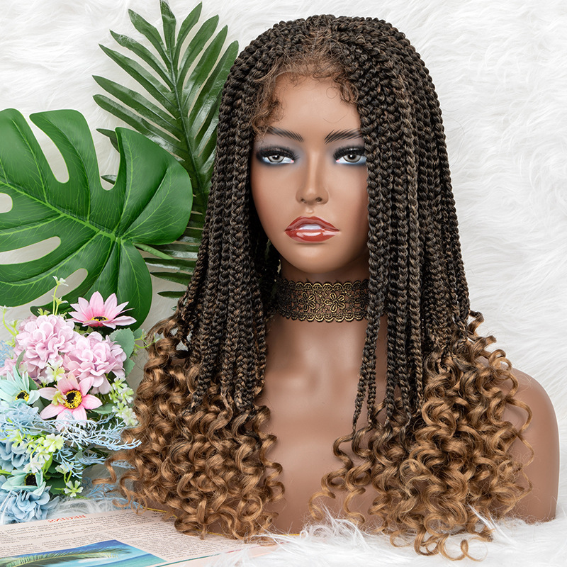 Factory Supply Women Premium Glueless Synthetic Hair Lacefront Wig Box Braid Hand Made African Braided Lace Wig with Baby Hair