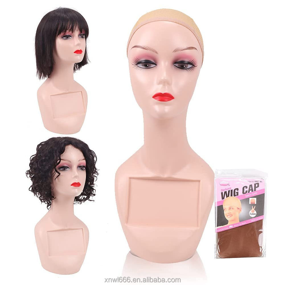 Custom Jewelry Wig Display Makeup Face Realistic Female Mannequin Head with Shoulders Hair Female Mannequin Training Head