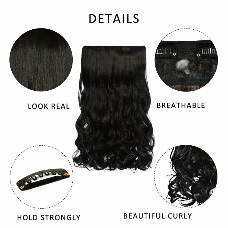 Xianniao Wholesale 3/4 Full Head Black Curly Wave 5 Clip In On Synthetic Hair Extensions Hair Pieces For Women