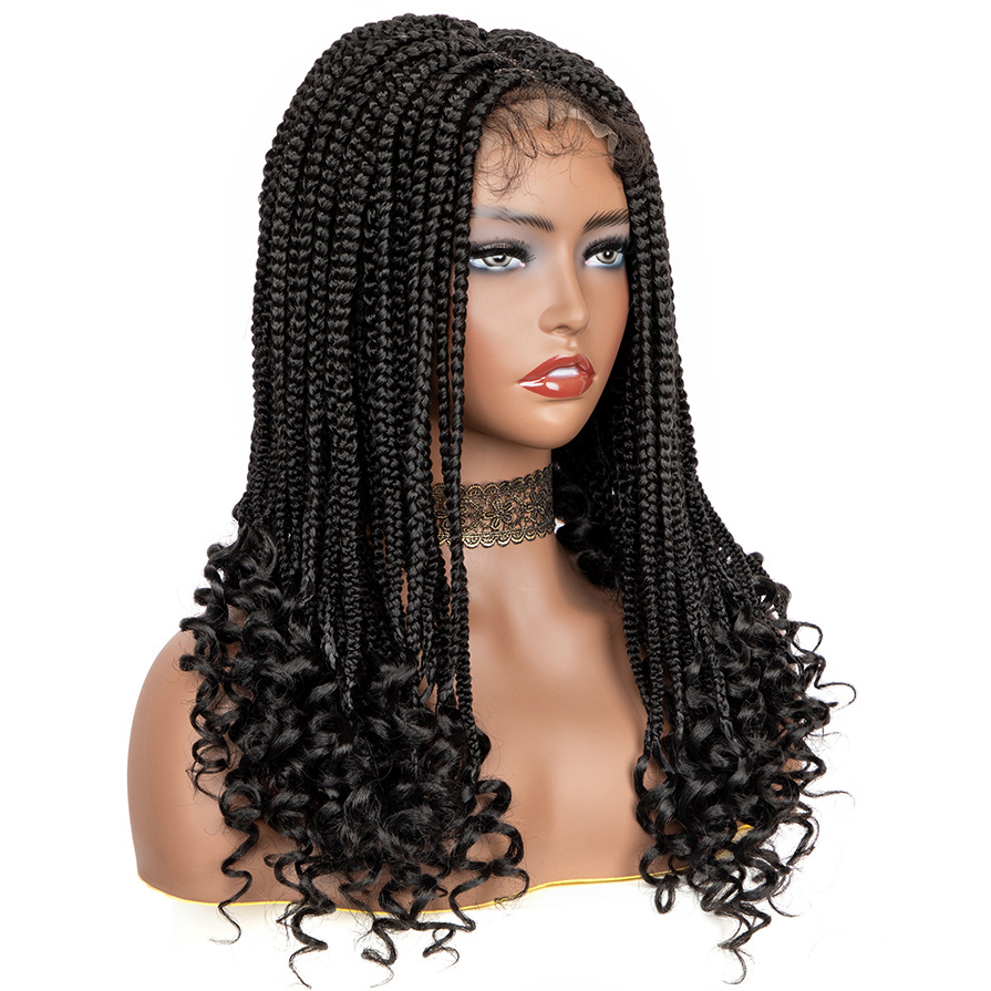 Factory Supply Women Premium Glueless Synthetic Hair Lacefront Wig Box Braid Hand Made African Braided Lace Wig with Baby Hair