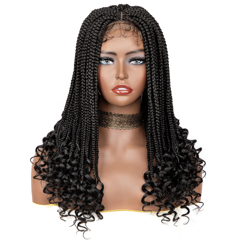 Factory Supply Women Premium Glueless Synthetic Hair Lacefront Wig Box Braid Hand Made African Braided Lace Wig with Baby Hair