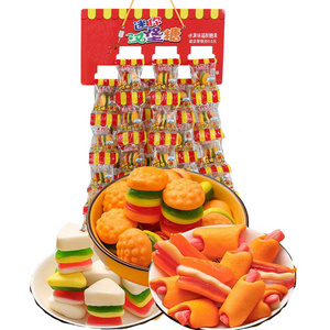 Wholesale OEM Kids Chewy Colorful Gummy Sweet Snacks Jelly  Sour Flavor Mix pizza Oil Coated  Halal Bulk Burger Gummy Candy