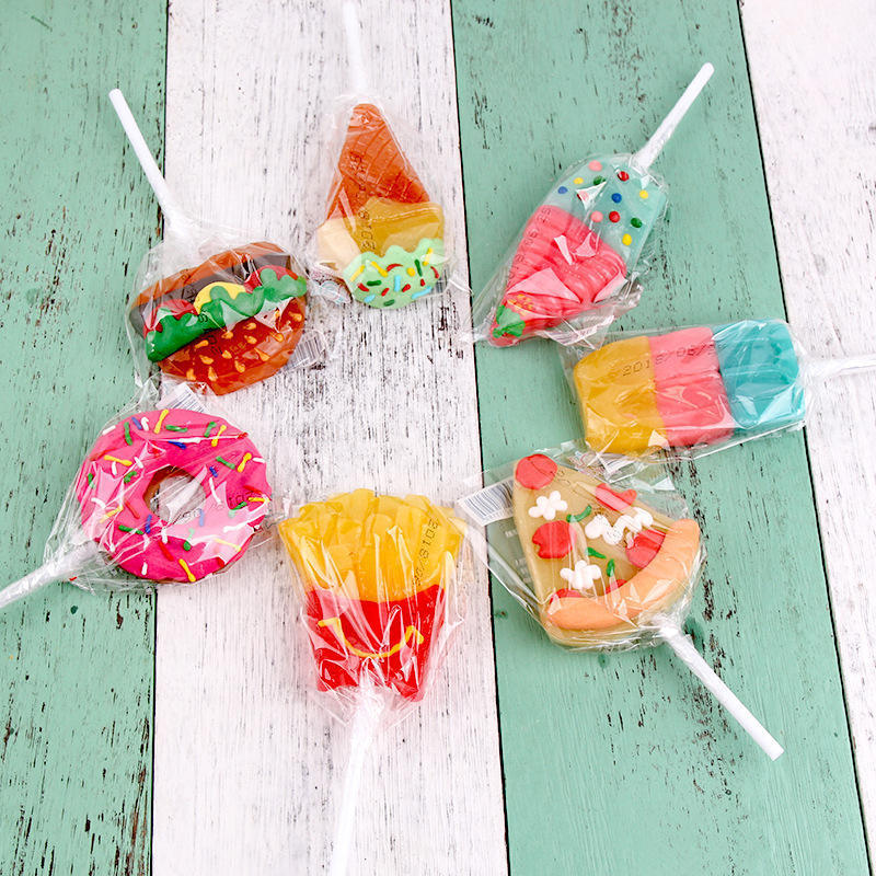 Wholesale lollipop gun Hamburger Hard Candy Cartoon Dot Flower caffeine lollipop