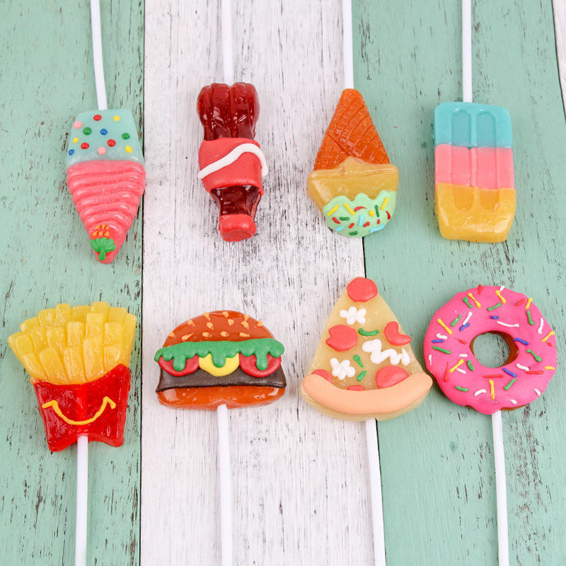 Wholesale lollipop gun Hamburger Hard Candy Cartoon Dot Flower caffeine lollipop