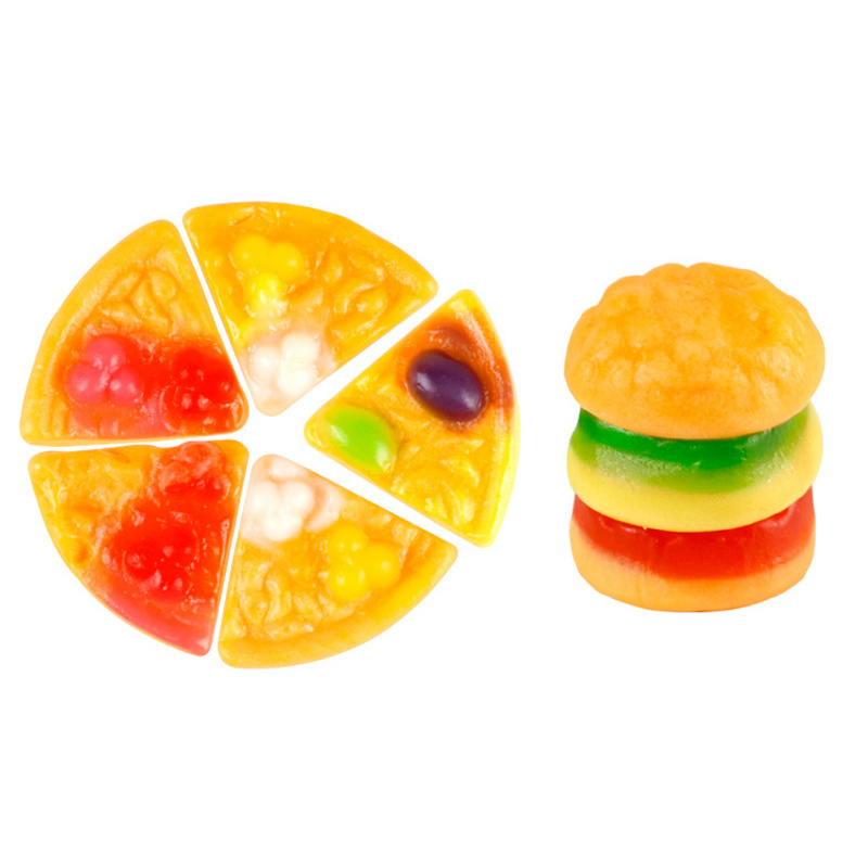 wholesale custom gummy candies halal sweet fruit Fast food pizza burger toy gummy candy manufacturer