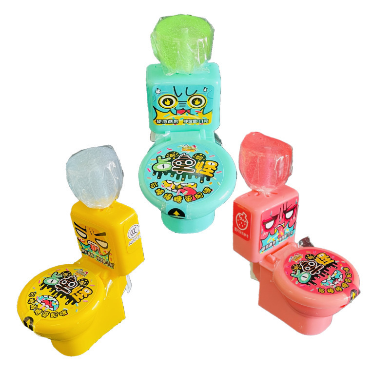 custom logo factory halal sweet kids candy toy Funny Toilet Toy Packing Sweet Lollipop With Sour Powder Candy