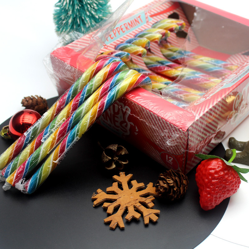 10g*12pcs Christmas Series Candy Cane Mint Flavor Rainbow Decorating Christmas Tree Customized Packaging Halal Christmas Cane