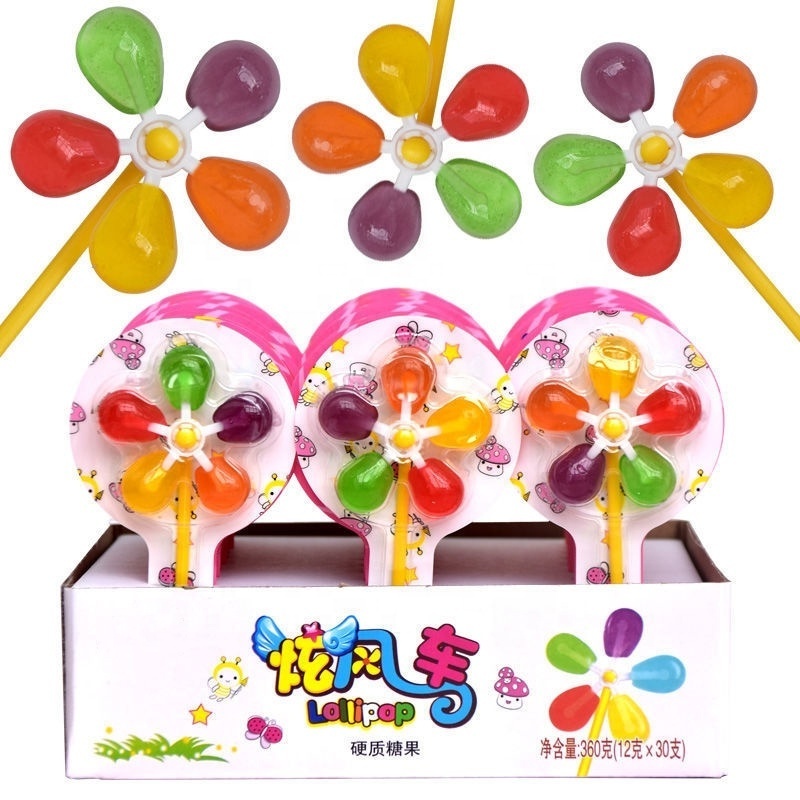 Children Creative Snacks Colorful Spinning Windmills Candy Lollipops with Multi- Fruits Flavored Toy Candies