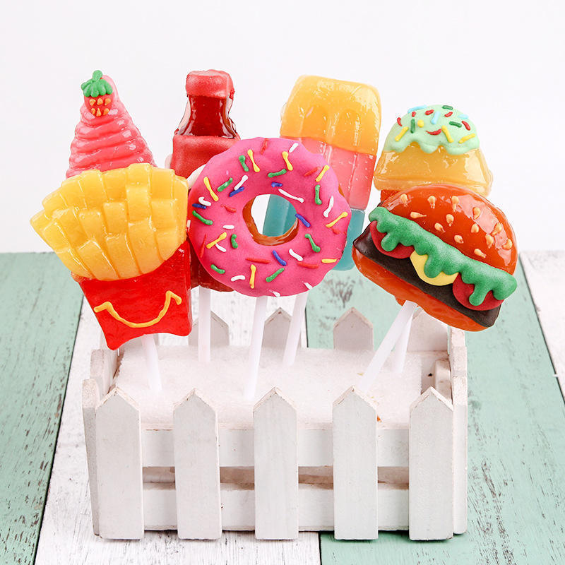 Wholesale lollipop gun Hamburger Hard Candy Cartoon Dot Flower caffeine lollipop