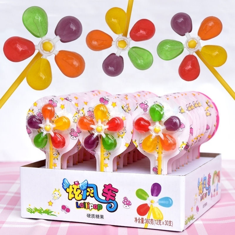 Children Creative Snacks Colorful Spinning Windmills Candy Lollipops with Multi- Fruits Flavored Toy Candies