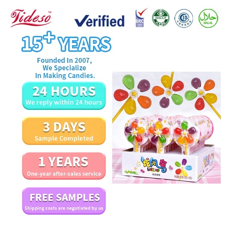 Children Creative Snacks Colorful Spinning Windmills Candy Lollipops with Multi- Fruits Flavored Toy Candies