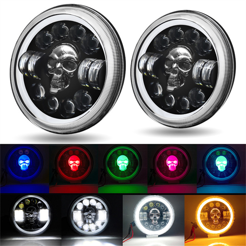 7 Inch Round LED Headlights Off-Road H4 Halo Ring Driving Light DRL Headlamp For Car Motorcycle Jeeps Wranglers 12V