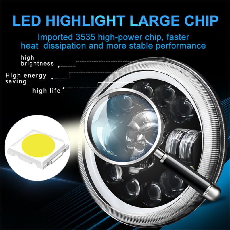 7 Inch Round LED Headlights Off-Road H4 Halo Ring Driving Light DRL Headlamp For Car Motorcycle Jeeps Wranglers 12V