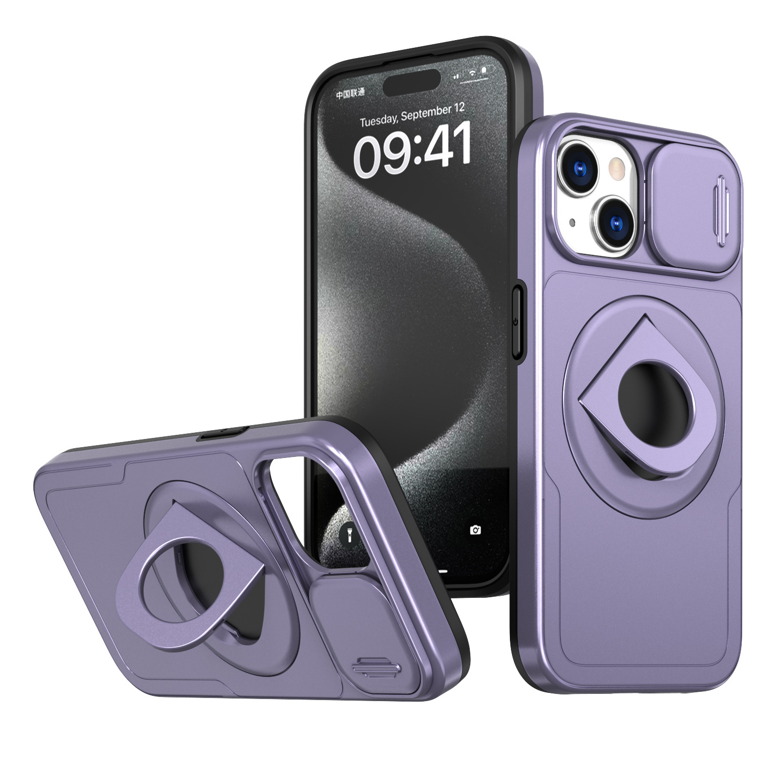 Shockproof Magnetic Cover for wireless charging with Sliding Camera Protection Foldable Ring Stand Phone Case for iPhone 15 14