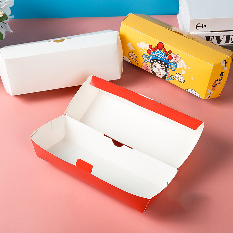 Customized Takeout flexography Packaging Containers Hot Dog Paper Cheese Stick Fried Banana Tray Corn Dog Snack Food Boxes