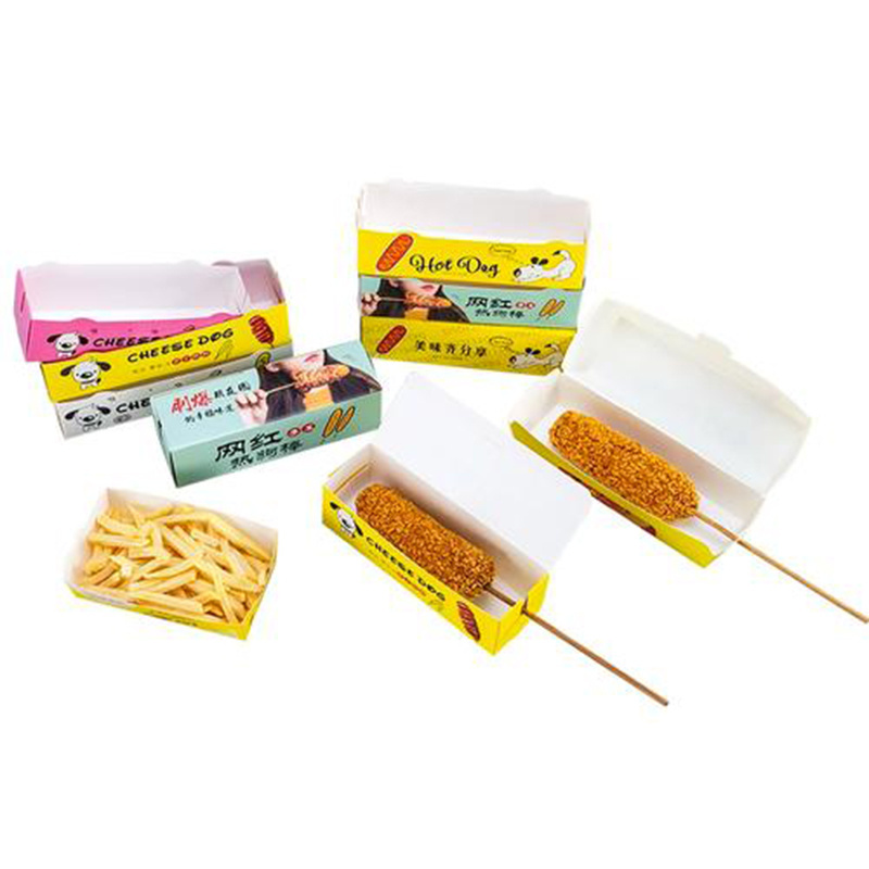 Disposable flexography LOGO fast food hot dog cheese stick fried banana take-out food packaging box can be customized food grade