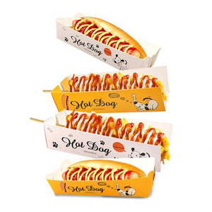 Customized Takeout flexography Packaging Containers Hot Dog Paper Cheese Stick Fried Banana Tray Corn Dog Snack Food Boxes