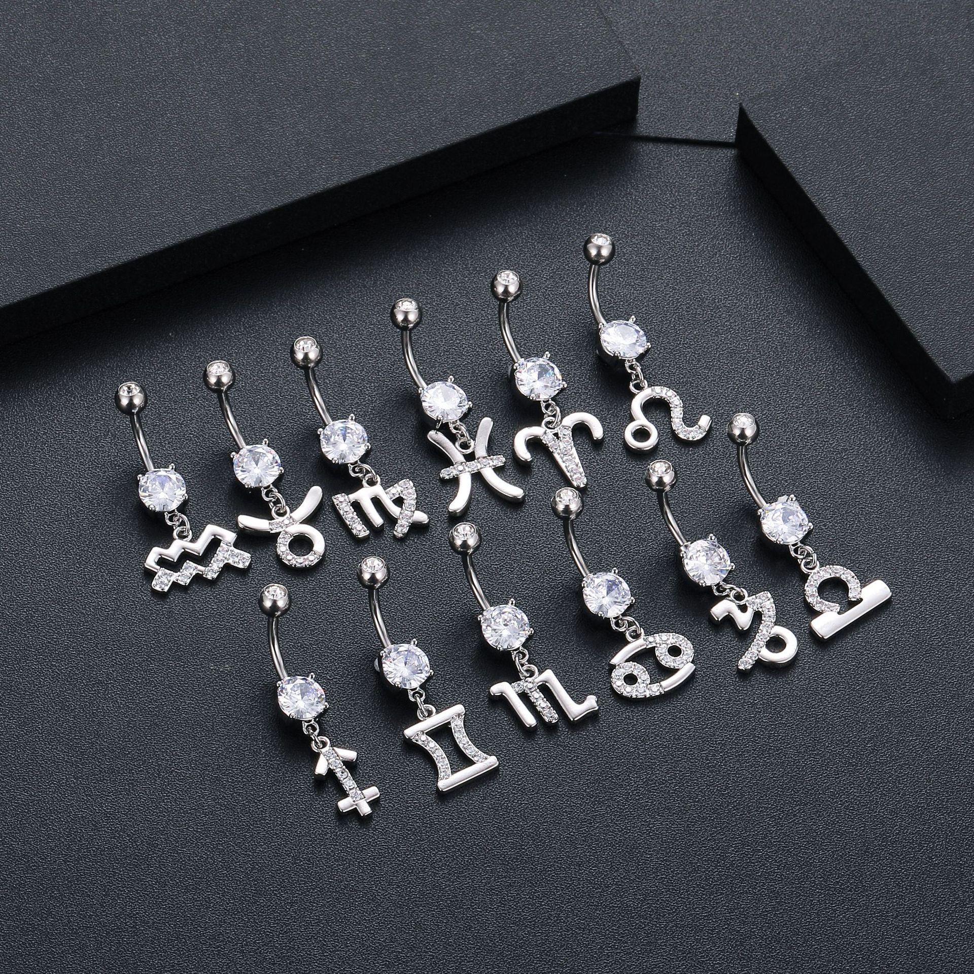 12 Star Signs Zodiac Astrology Navel Bell Button Rings Horoscope Body Piercing Jewelry Stainless Steel Belly Ring For Women