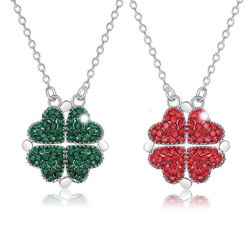 Fashion Red Four-leaf Clover Diamond Pendant Necklace Silver 925 Sterling Heart Necklace High Quality XP Stainless Steel 20 Pcs