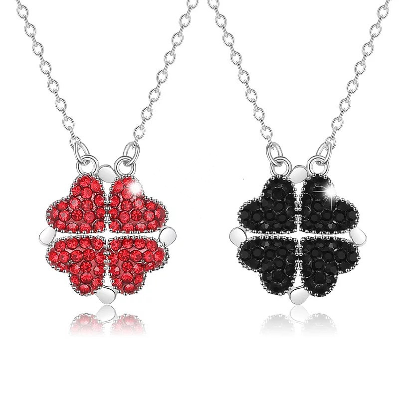 Fashion Red Four-leaf Clover Diamond Pendant Necklace Silver 925 Sterling Heart Necklace High Quality XP Stainless Steel 20 Pcs