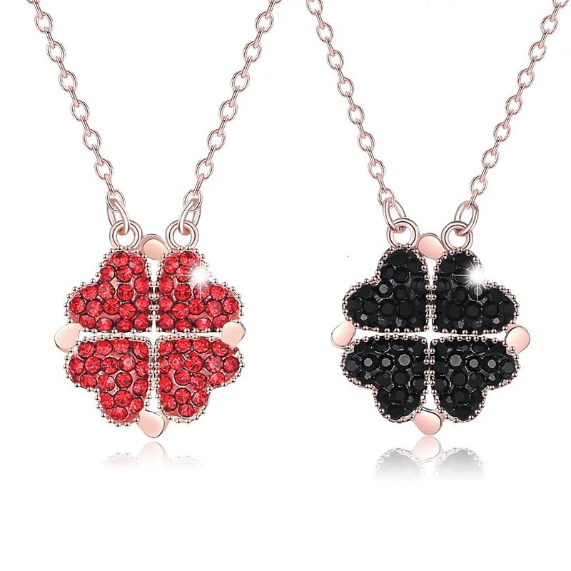 Fashion Red Four-leaf Clover Diamond Pendant Necklace Silver 925 Sterling Heart Necklace High Quality XP Stainless Steel 20 Pcs