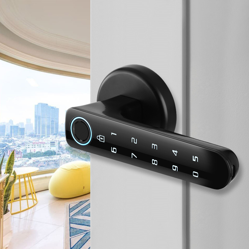 Smart Wireless Bluetooth Interior Door Biometric Fingerprint Password Code Lock with Door Handle with WIFI gateway optional