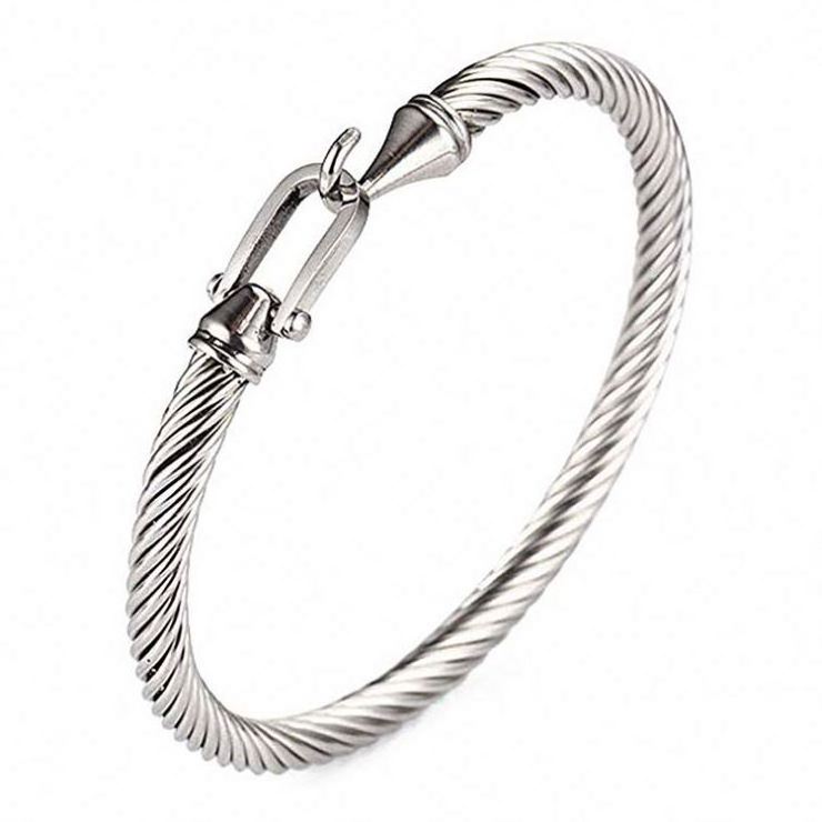 Stylish Fine Polishing Stainless Steel Twisted Cable Bangle Bracelet