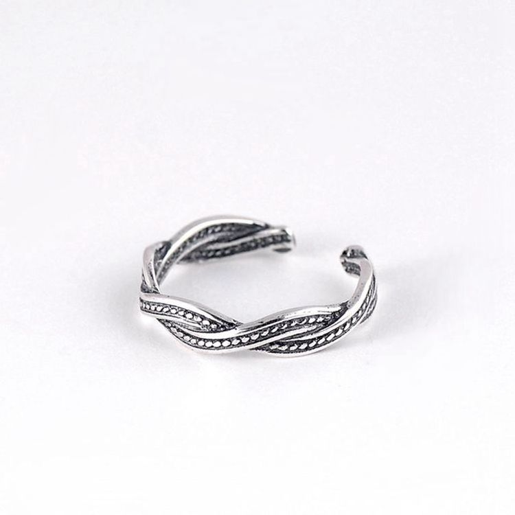 S925 Retro sterling silver old chain weaving joint tat ring