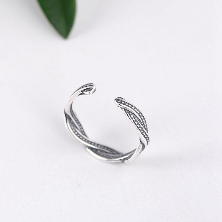 S925 Retro sterling silver old chain weaving joint tat ring