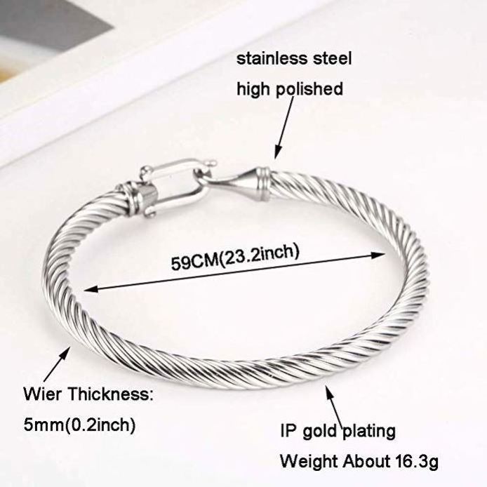 Stylish Fine Polishing Stainless Steel Twisted Cable Bangle Bracelet