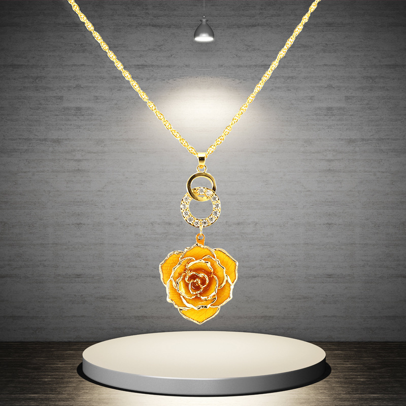 XP-RRN-1023 Flower Jewelry Gold Dipped Real Rose Necklace