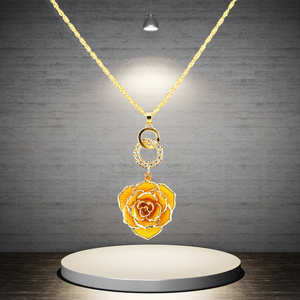 XP-RRN-1023 Flower Jewelry Gold Dipped Real Rose Necklace