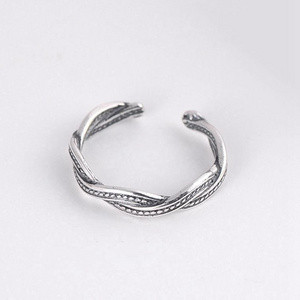 S925 Retro sterling silver old chain weaving joint tat ring