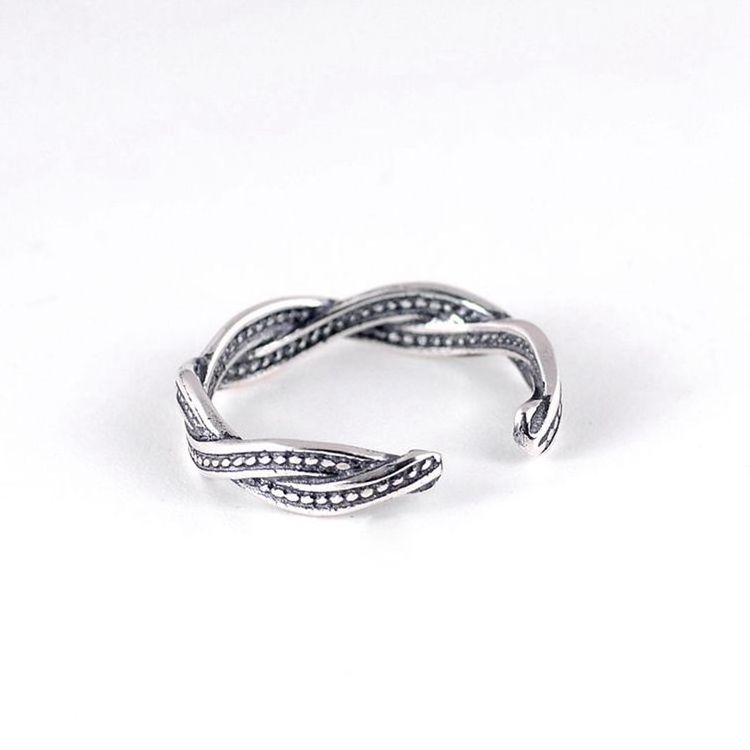 S925 Retro sterling silver old chain weaving joint tat ring