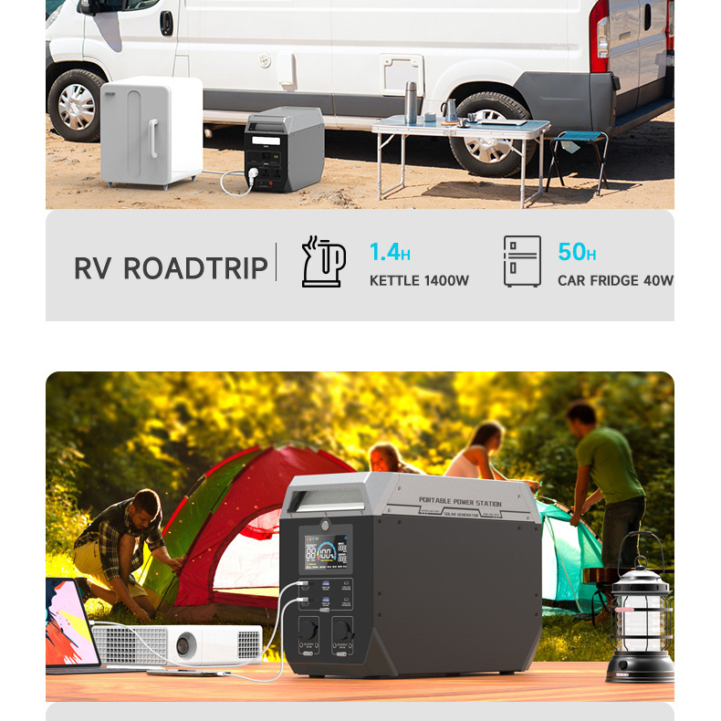 Solar Generator Portable 220v Battery Power Station 2000W with Solar Panel