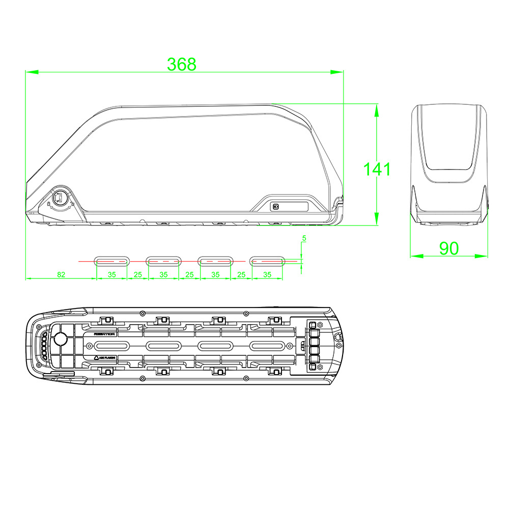 POLLY DP-9 Case 36V 48V 52V E-Bike Battery Case DP9 18650 Cells Empty Box Downtube Type for DIY 10S9P 13S7P 14S6P