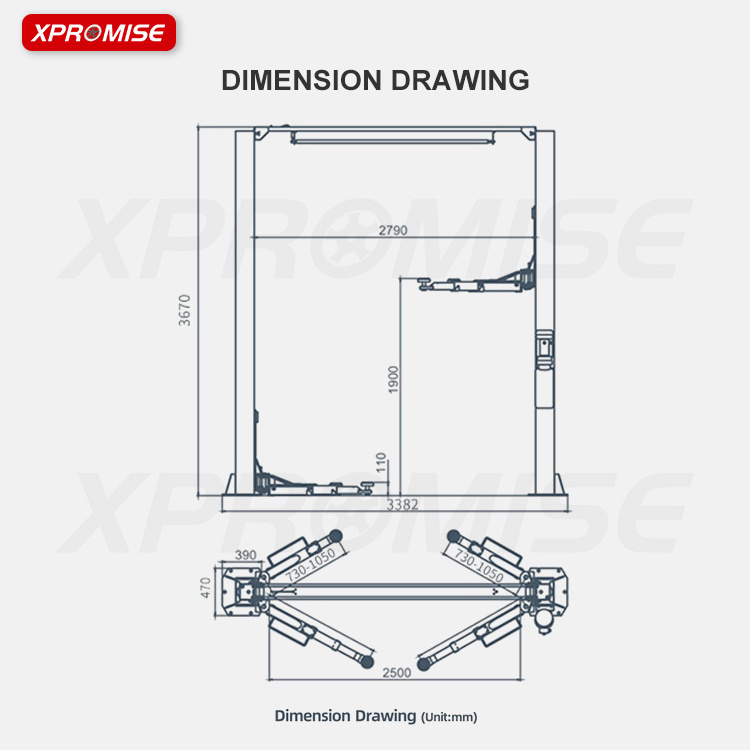 XPROMISE two side manual release clear floor lift two post lift/auto lift/small scissor lift mobile scissor lift for sale