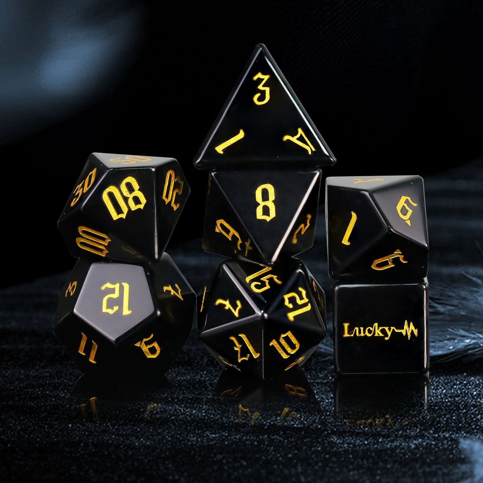 Engraved Howlite Unique 10MM Obsidian Bulk Custom Dungeons D And D Dragons Natural Black D20 RPG D&D DND Raw Gem Stone Dice Set