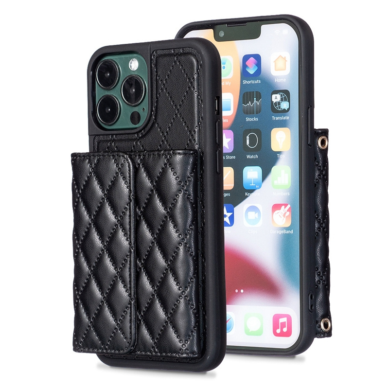 For iPhone 11 Luxury credit card case shockproof cover with Lanyard,  Woolen skin wallet case for iPhone 14/13/12