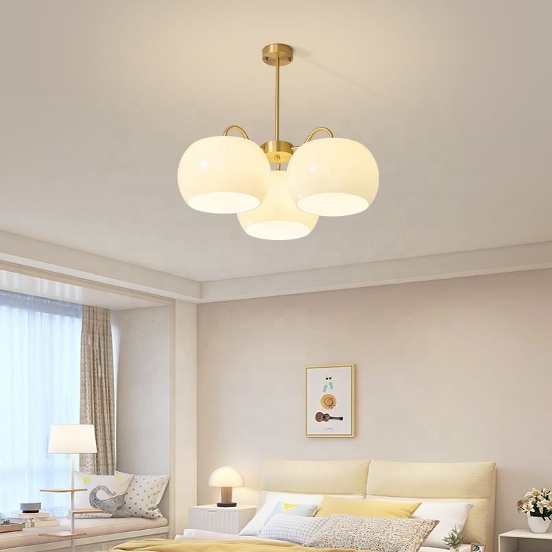 Brass living room chandelier modern restaurant hanging lighting fixtures gold glass lamp designer bedroom home pendant light