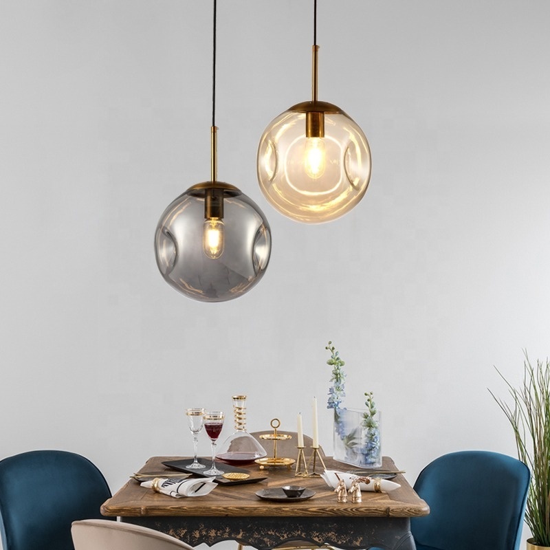 Round glass ball rustic hanging ceiling pendant lights e27 modern kitchen chandelier living room bedside pendant lamp