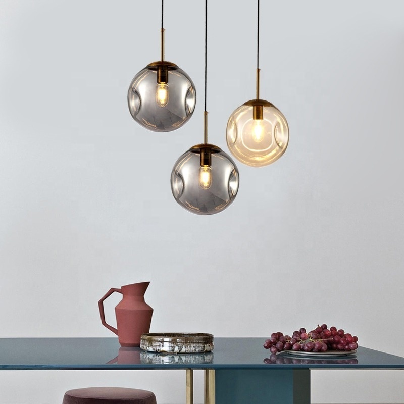 Round glass ball rustic hanging ceiling pendant lights e27 modern kitchen chandelier living room bedside pendant lamp