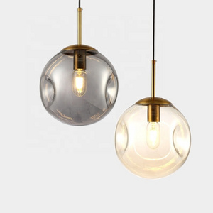 Round glass ball rustic hanging ceiling pendant lights e27 modern kitchen chandelier living room bedside pendant lamp