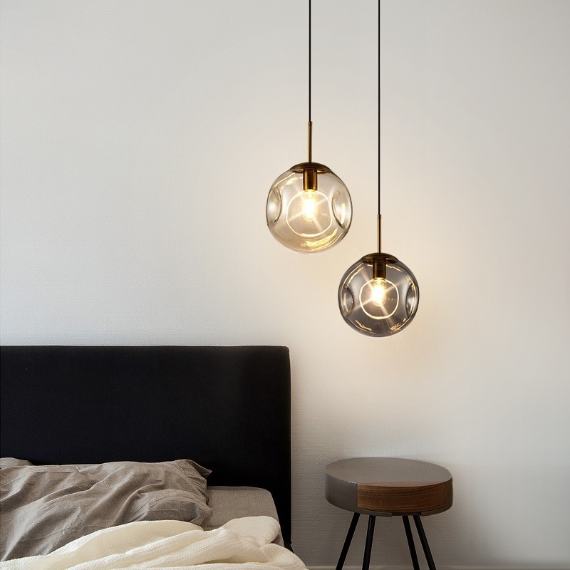 Round glass ball rustic hanging ceiling pendant lights e27 modern kitchen chandelier living room bedside pendant lamp