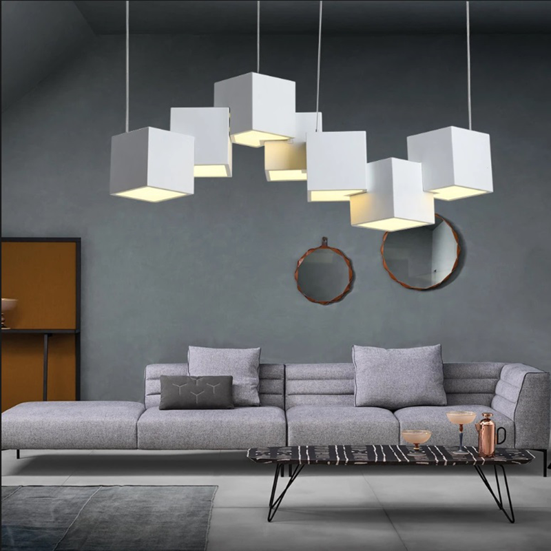 Creative Rubik cube white chandelier house decorative hanging pendant ceiling lamps led black modern pendant light